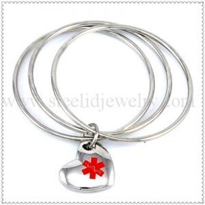 With a heart Medical ID charm stainless steel wire bangle