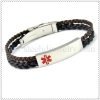 Two color ponytail leather medical ID bracelet