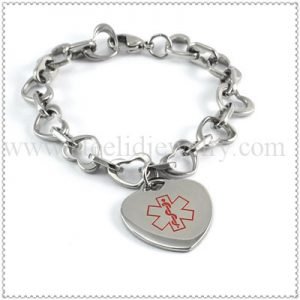 Stainless Steel Heart Link Charm ID Bracelet