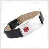Black leather medical ID bracelets for men