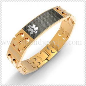 Carbon fiber Men's Medical id bracelet in gold color