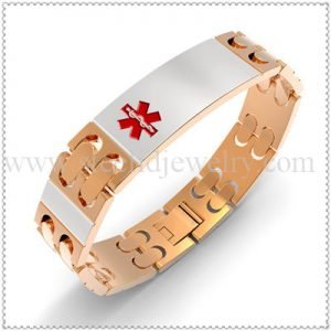 Spacious Rose gold male Medical id bracelet